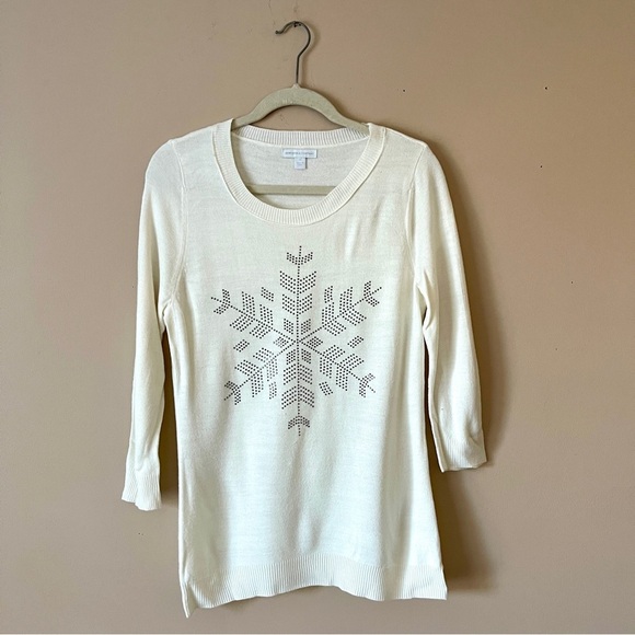 NY & CO | Cream Studded Snowflake Knit Sweater Sz M - Picture 1 of 6